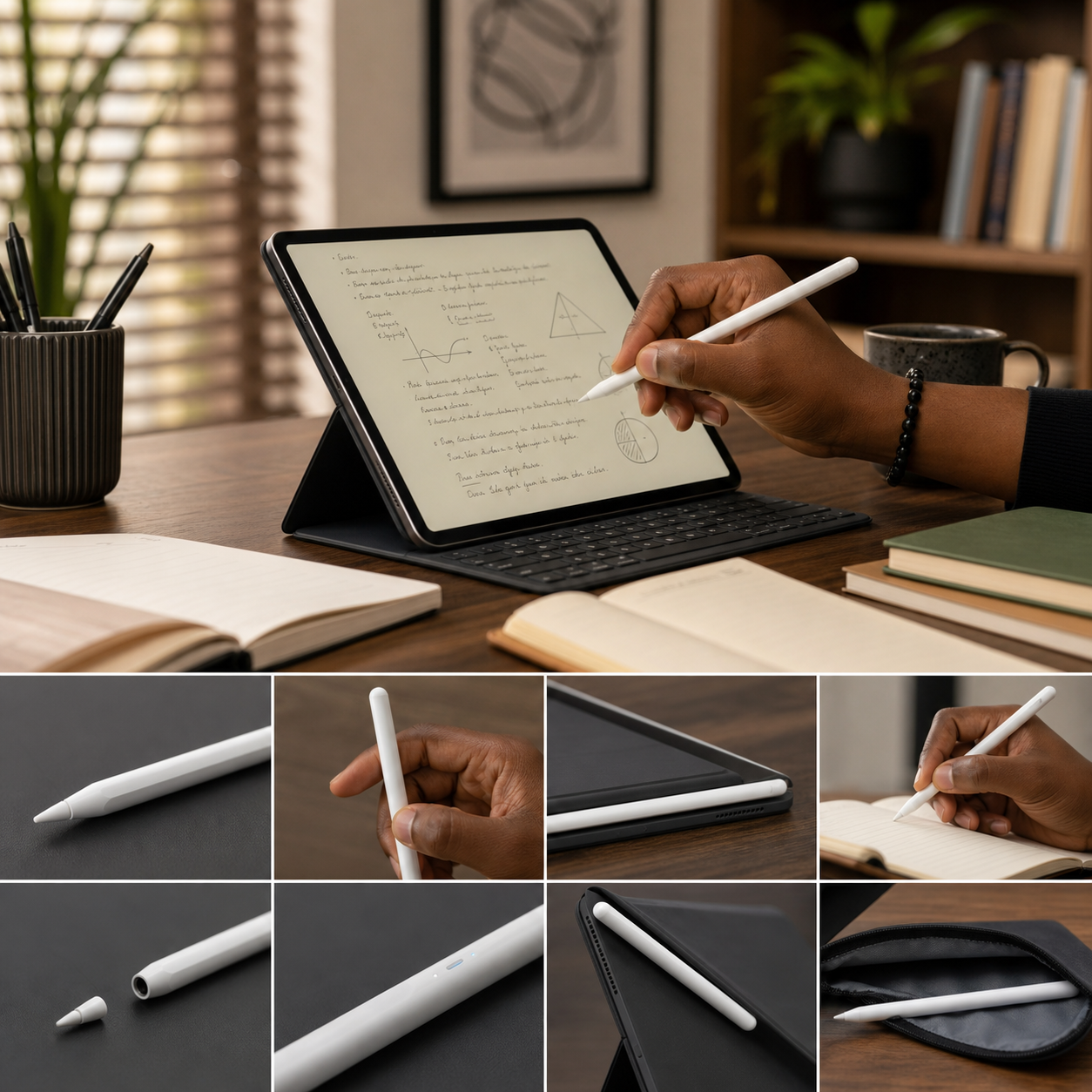 A stylus being used for handwritten notes on a tablet