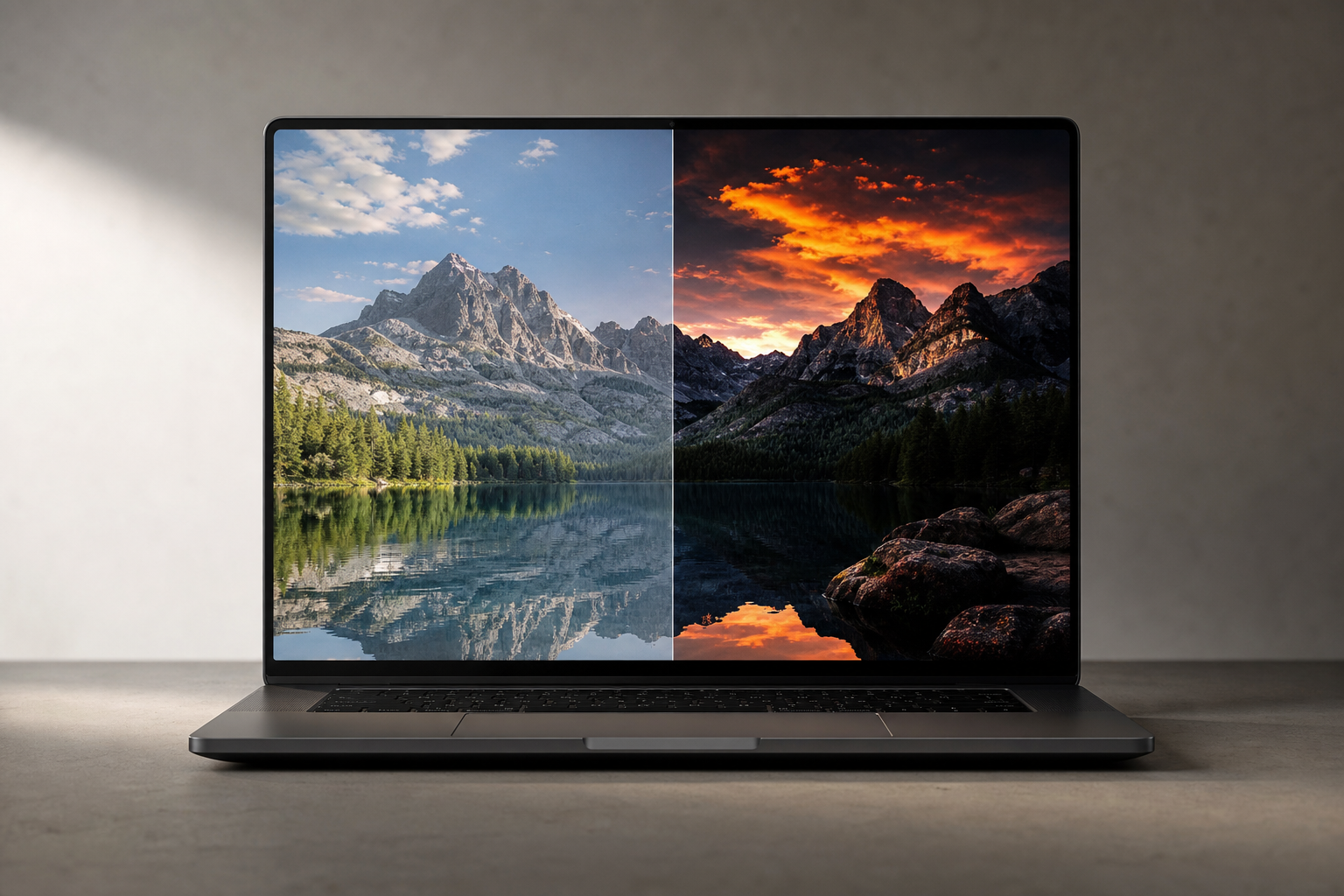 Unbranded laptop display showing a visual contrast comparison concept