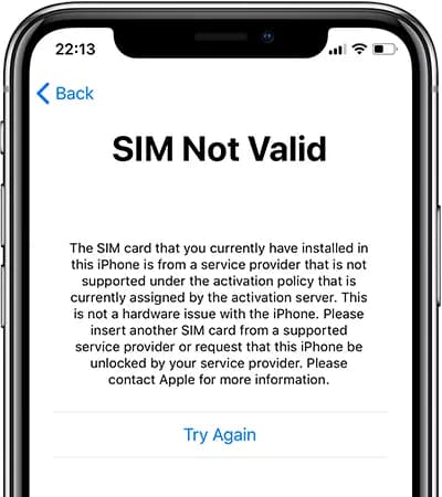 Chip unlocked iPhone SIM not valid error message
