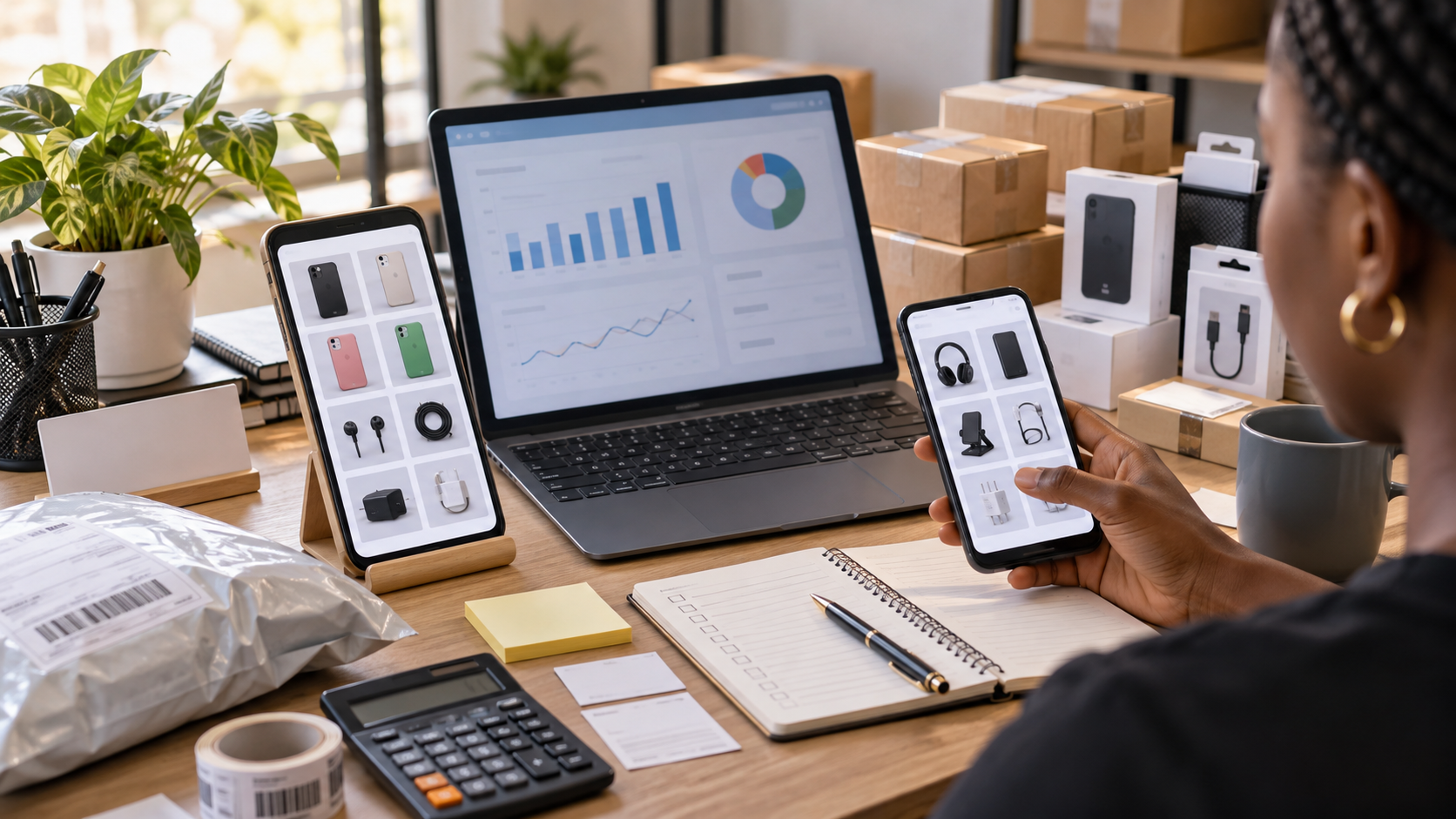 Conceptual comparison of product catalogue, inventory, analytics, and domain setup choices for an online merchant