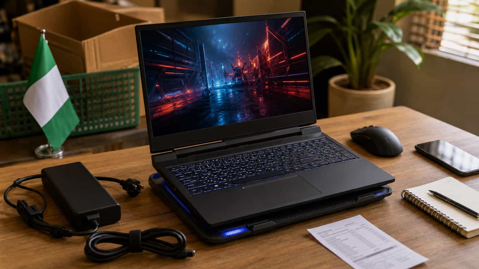 HP Victus 15-fa1163 gaming laptop on a Nigerian buyer desk setup