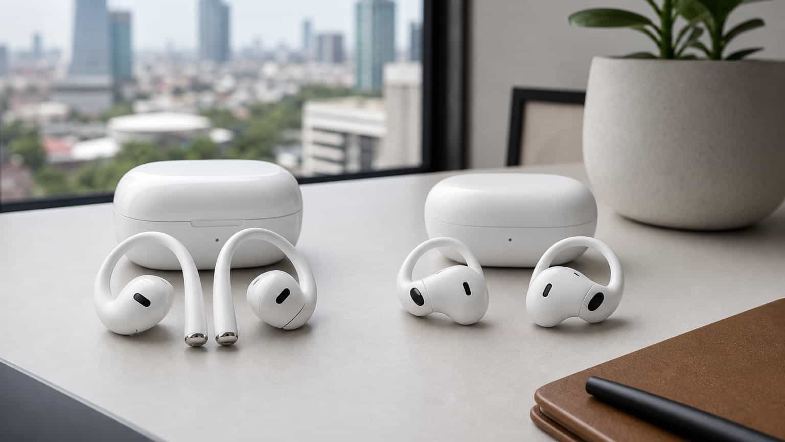 Apple AirPods 2 and AirPods 3 comparison on a modern desk