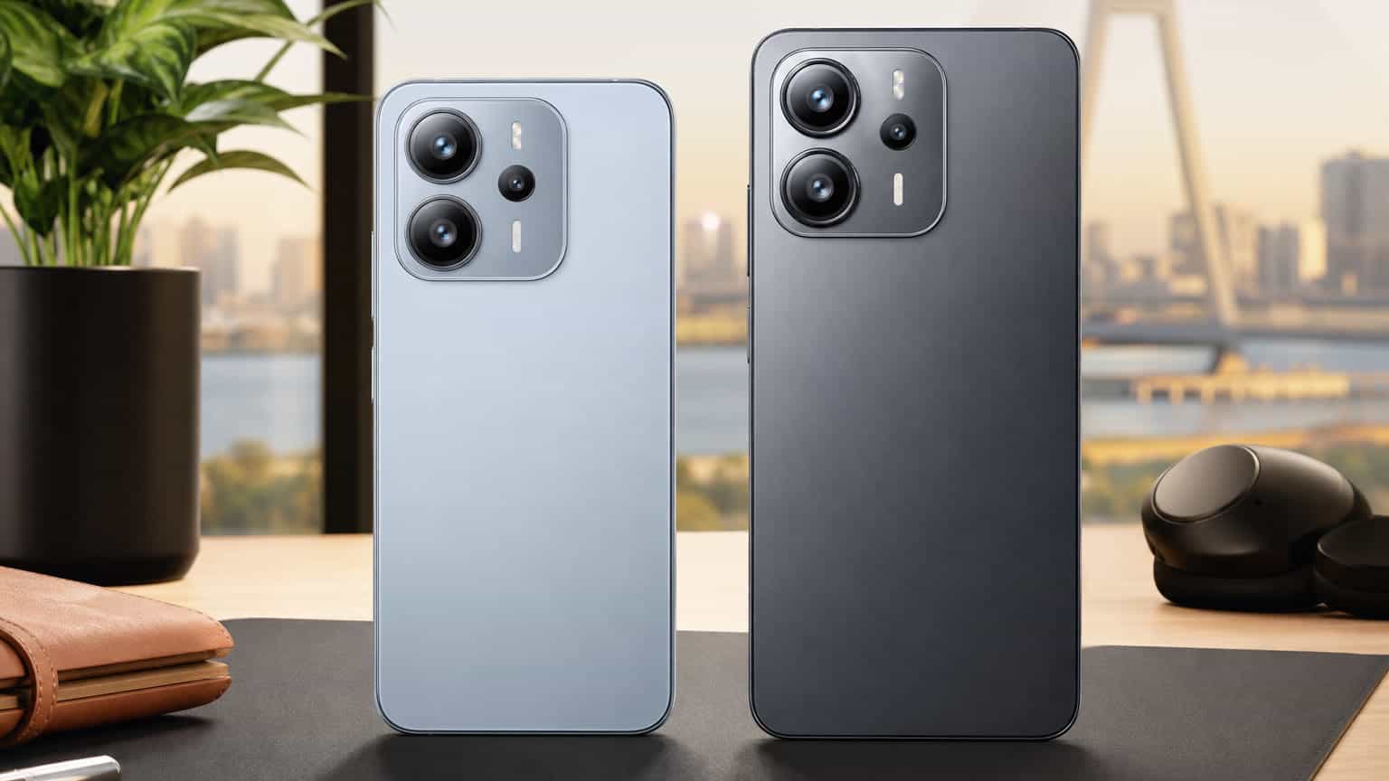 Two premium Xiaomi-style smartphones side by side for a 14T versus 15T comparison
