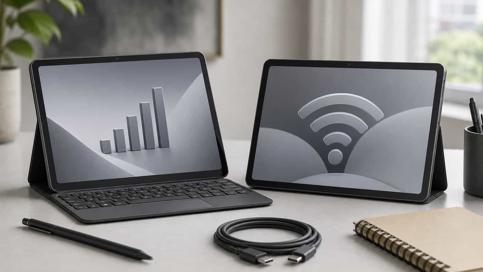 Redmi Pad SE 8.7 and Redmi Pad SE 8.7 4G comparison on a desk