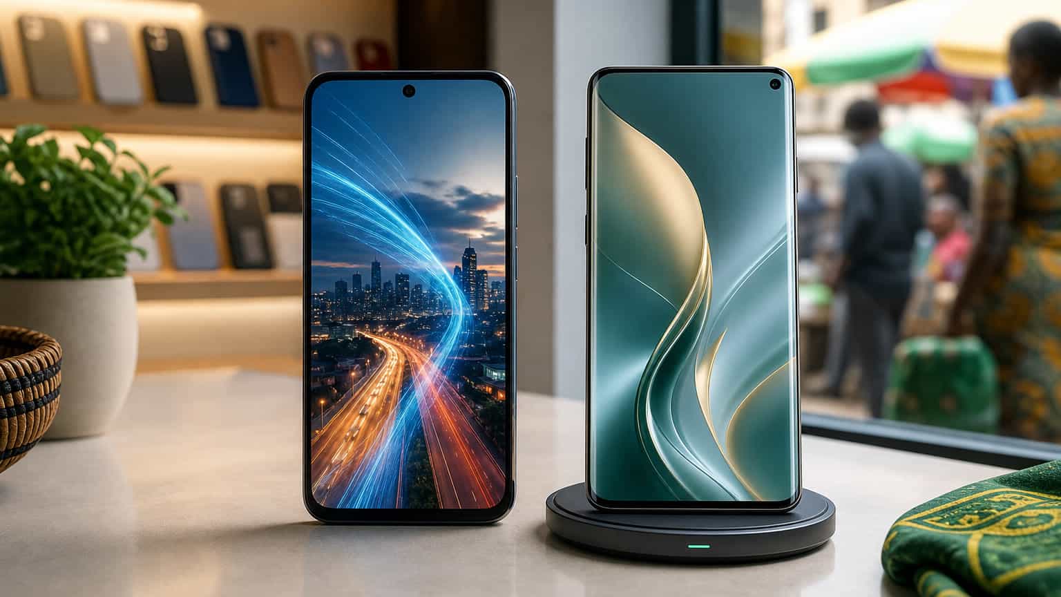 Two generic smartphones side by side representing Tecno Spark 40 Pro and Spark 40 Pro Plus buying choices