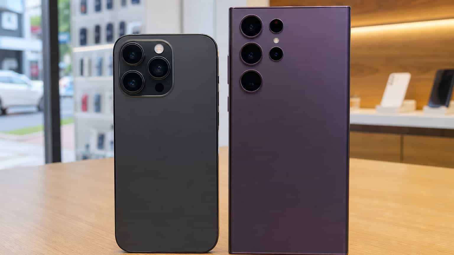 Two premium Xiaomi-style smartphones compared on a Nigerian retail counter