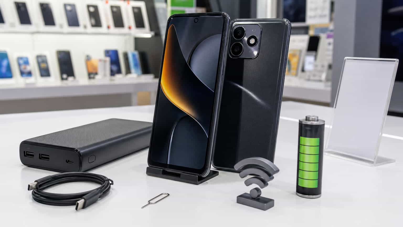 Infinix Hot 70 Pro styled product scene with battery, camera and 5G buying cues