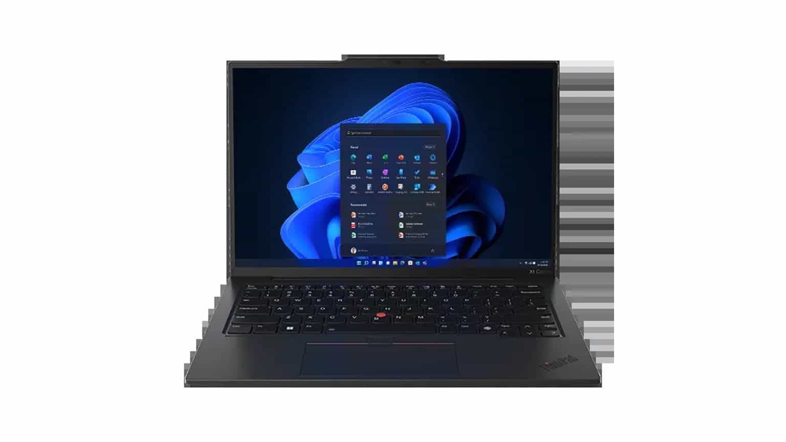 Lenovo ThinkPad X1 Carbon Gen 12 styled as a lightweight business laptop on a clean desk