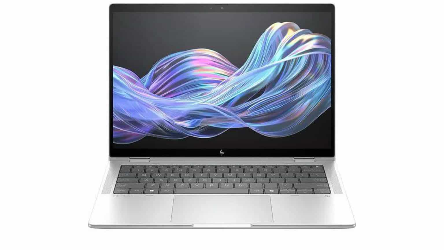 HP EliteBook X Flip G1i styled as a premium convertible business laptop on a clean desk