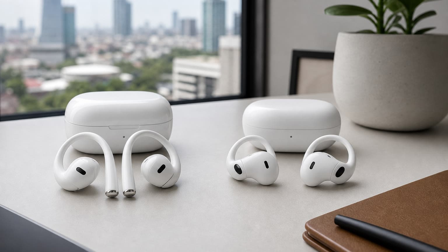 Apple AirPods 2 and AirPods 3 comparison on a modern desk