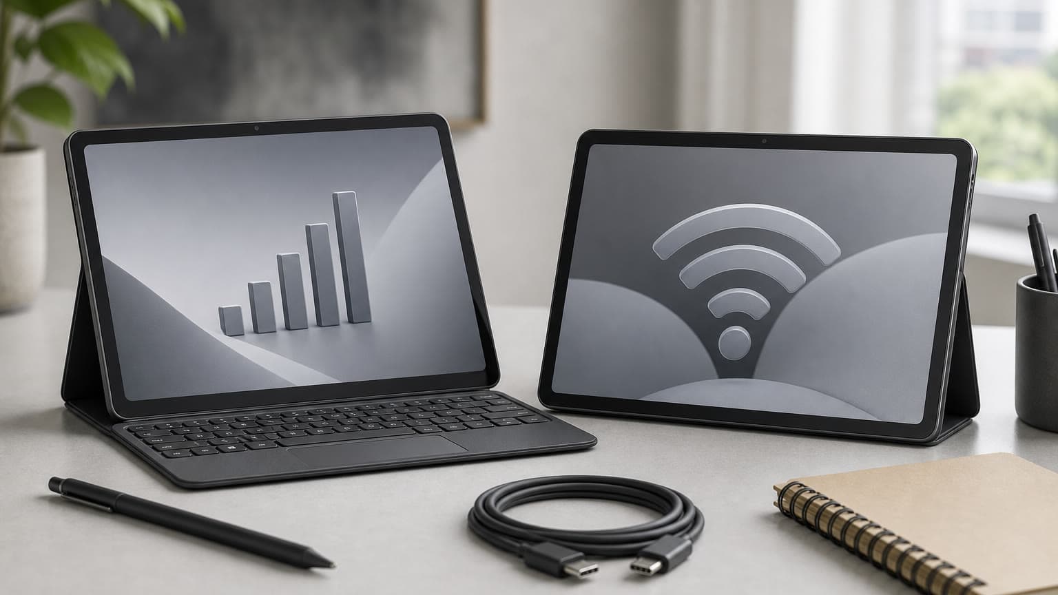 Redmi Pad SE 8.7 and Redmi Pad SE 8.7 4G comparison on a desk