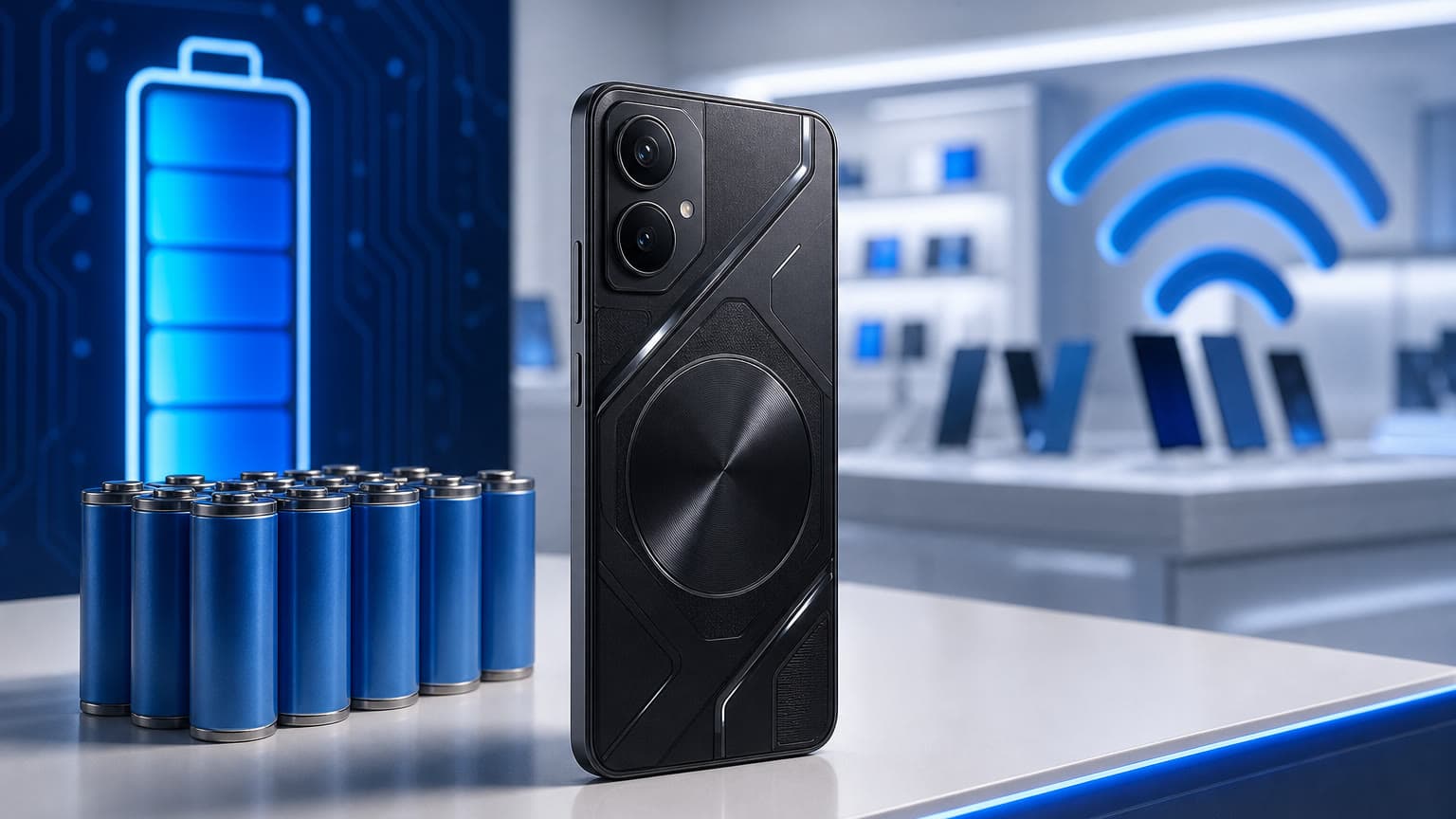 Unbranded smartphone concept with battery and 5G visual cues for Tecno POVA 8 5G buyer guide