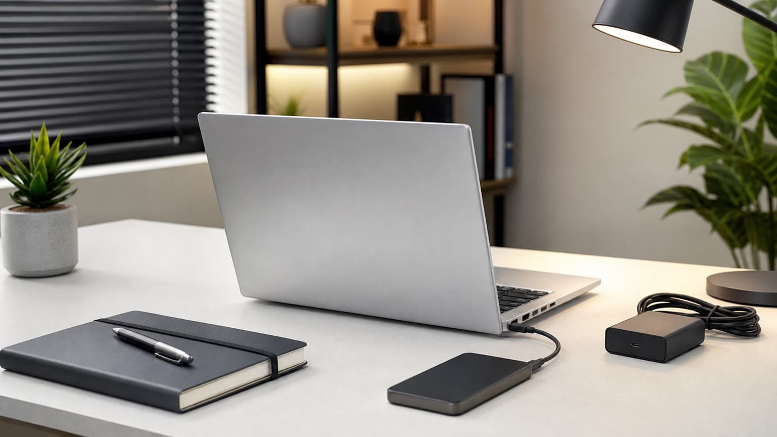HP ZBook Firefly G11 styled as a compact silver workstation laptop on a clean desk