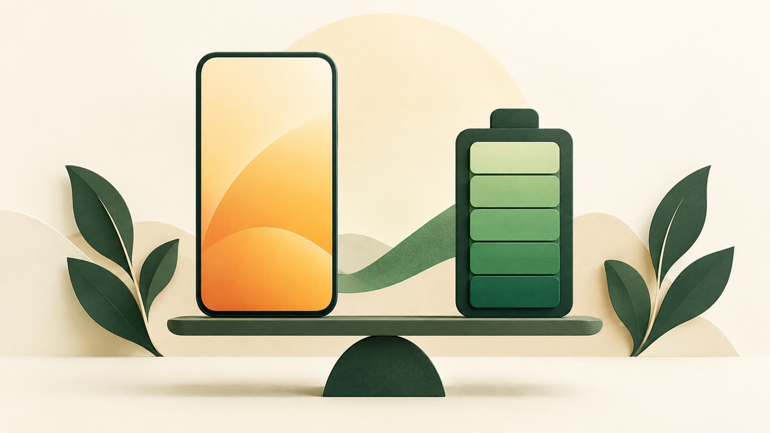 Conceptual illustration of smartphone battery and display priorities; not a product photograph