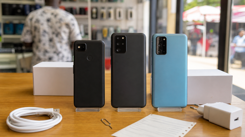 Comparison desk with compact smartphone beside newer larger phone options for buyer decision