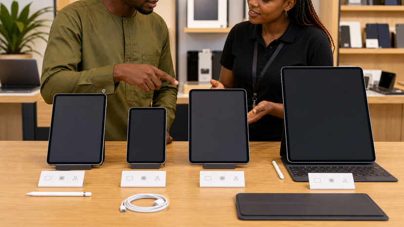 Diagram comparing current iPad families by size, chip, and buyer fit