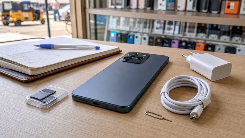 Tecno smartphone on desk with battery and charging accessories for Nigerian buyer guide