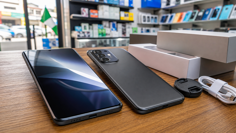 Tecno smartphone camera and display comparison scene without brand logos or readable text