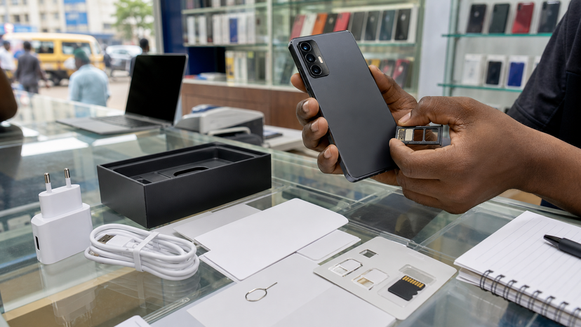 Buying checklist scene for testing Tecno Camon 50 battery camera charger warranty and network support in Nigeria