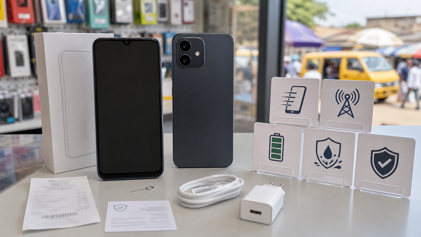 Tecno Spark Go 3 buying checklist showing 120Hz display, 4G network, 5000mAh battery, IP64 splash resistance, and warranty checks