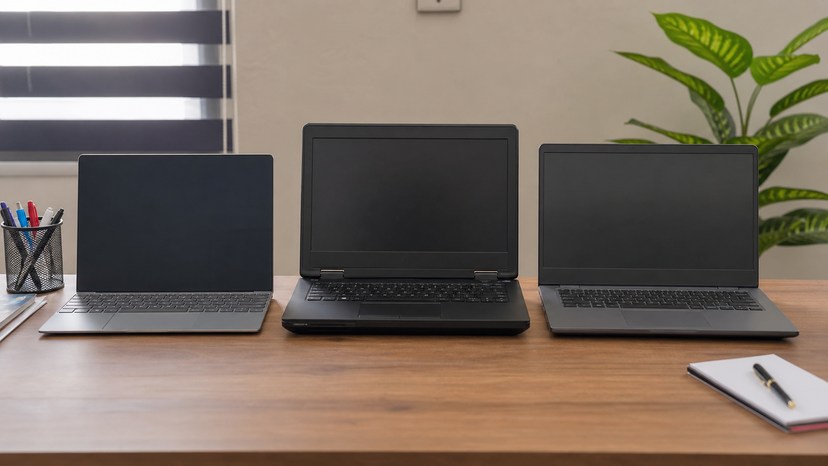 Three business laptops on a desk for comparing Dell Latitude, XPS and Precision alternatives