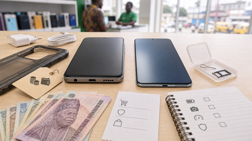Comparison diagram showing Tecno Spark 40 Pro and Spark Slim decision factors for Nigerian buyers