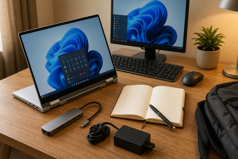 Convertible laptop beside work accessories for a Nigeria buyer decision setup