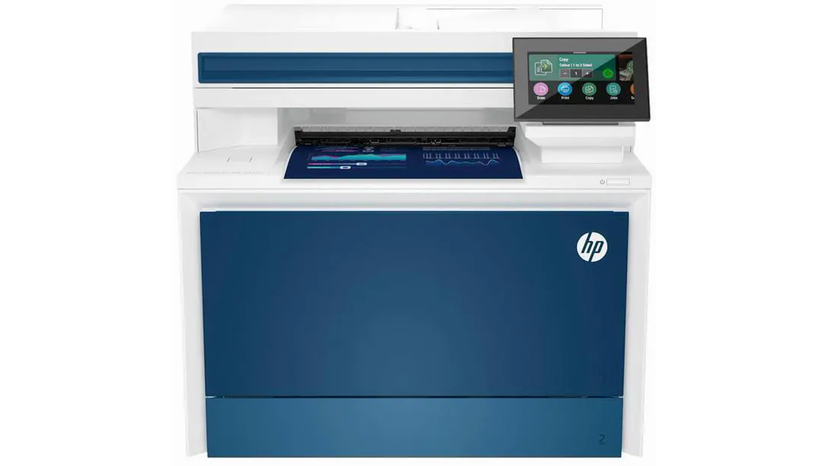 Networked office printer setup with documents ready for ADF scanning and duplex printing