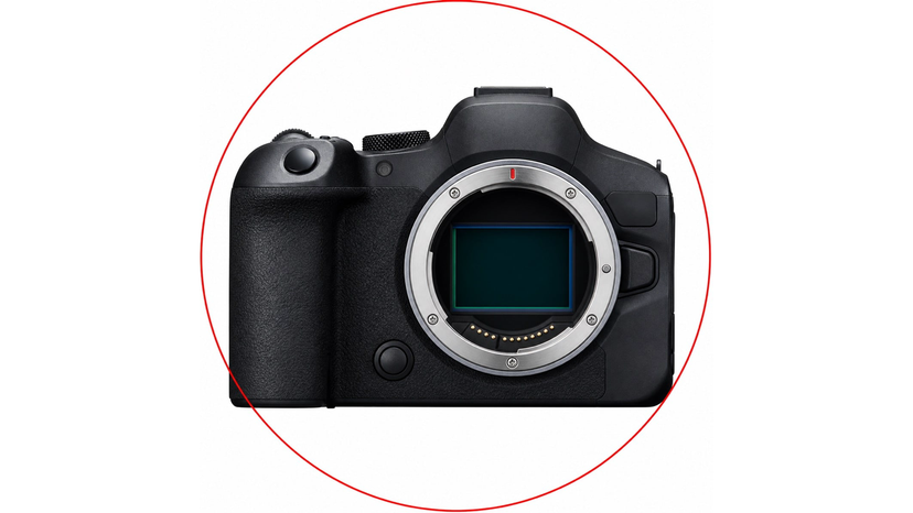 Full-frame mirrorless camera body beside CFexpress and SD memory cards