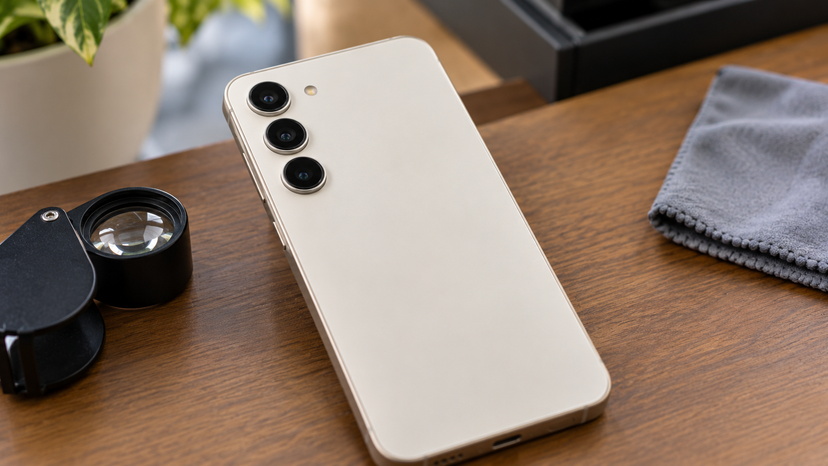 Editorial illustration showing the Galaxy S23 rear camera arrangement and compact body
