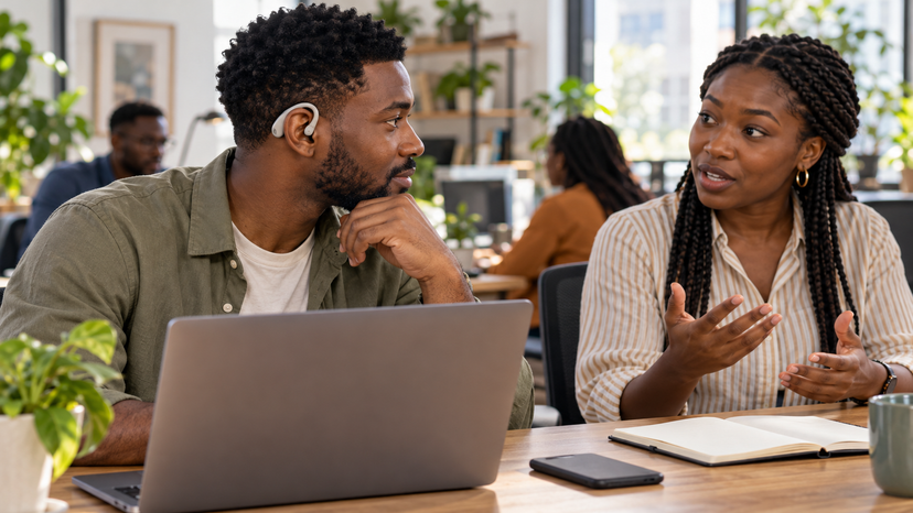 Conceptual illustration of a listener remaining aware of conversation in a shared workspace