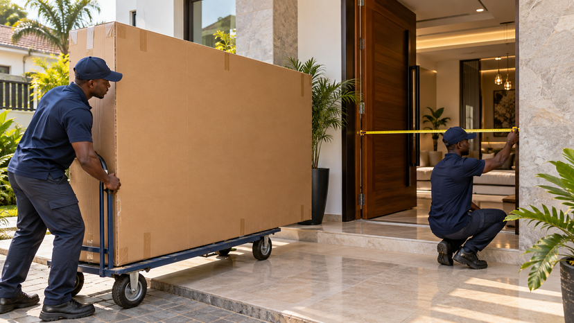 Conceptual illustration of a home delivery route being measured for an oversized television package